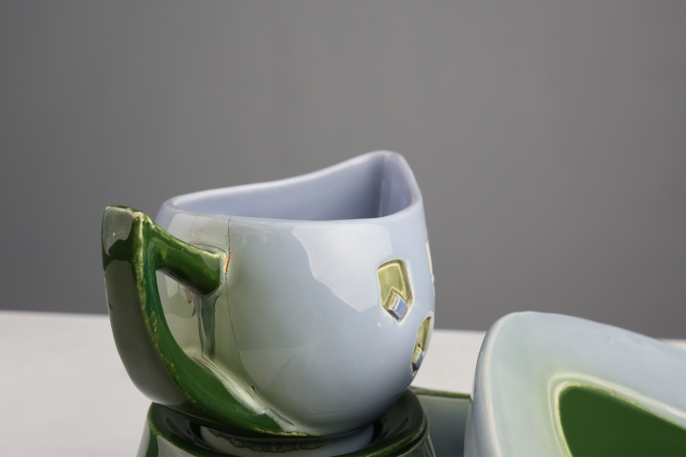 Rare Art Nouveau ceramic 3-piece asparagus set by Julius Dessler, Austria ca. 1900thumbnail